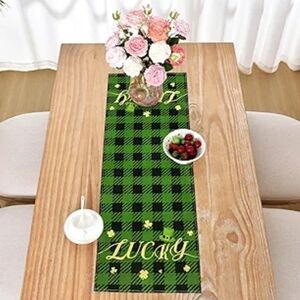 EEIVS St. Patrick's Day Green and Black Plaid Lucky Table Runner 13x36 Inches